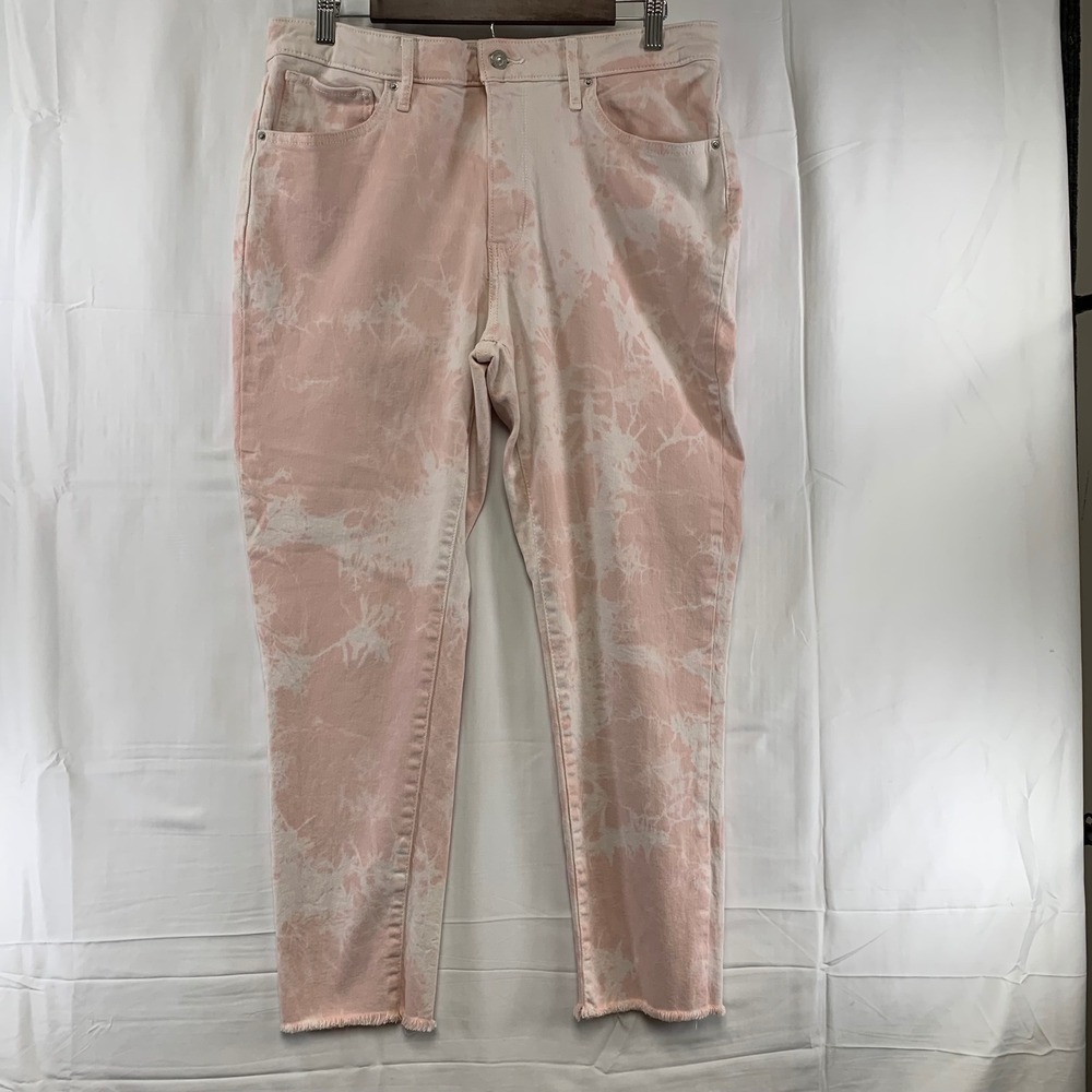 Levi's 721 High Rise Skinny Ankle Jeans Womens 33 Pink Tie Dye Raw Hem